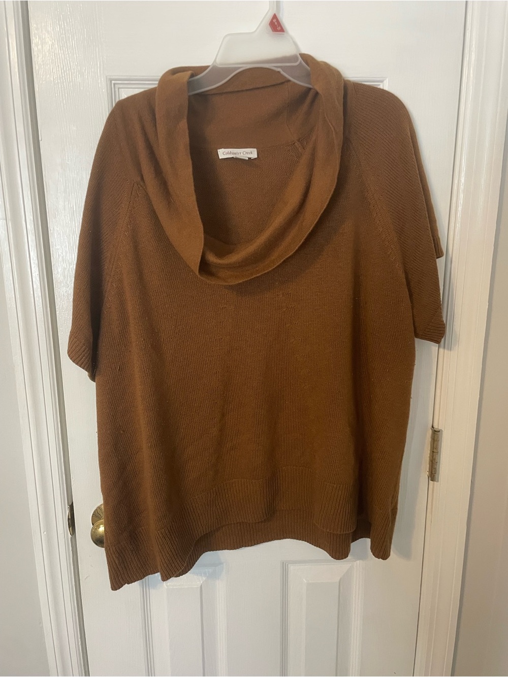 Coldwater Creek Women's Brown Cowl Neck Short-Sleeve Wool Blend Sweater